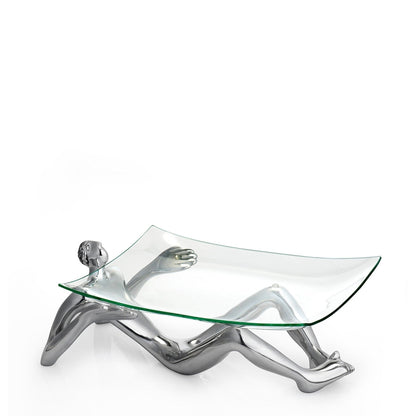 Carrol Boyes Glass Platter With Stand - Silver