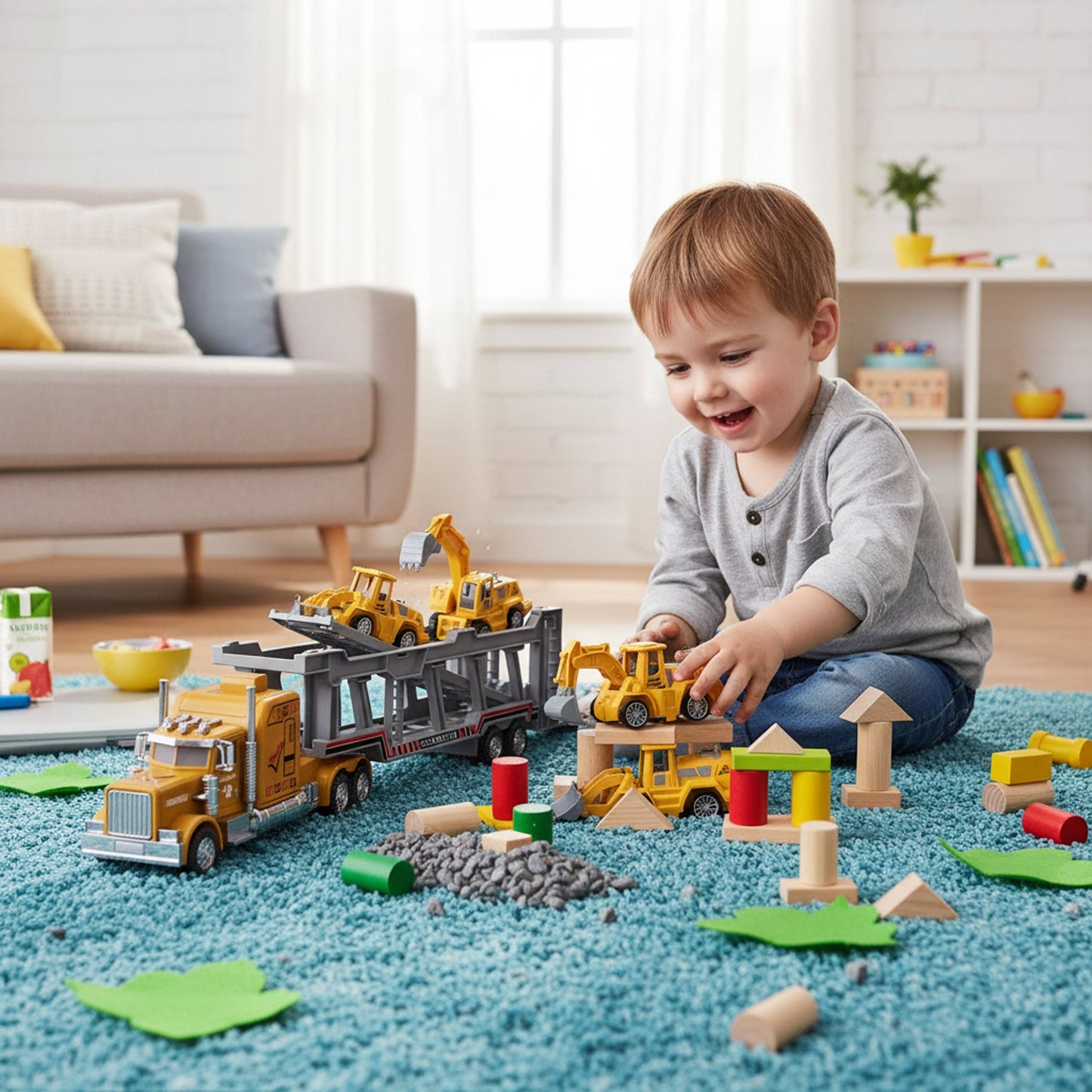 RC Truck With 4 Construction Vehicles