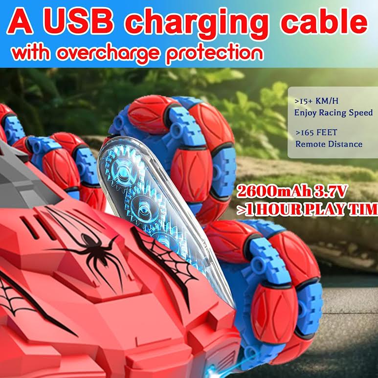 RC Spiderman Design Stunt Car Blue & Red