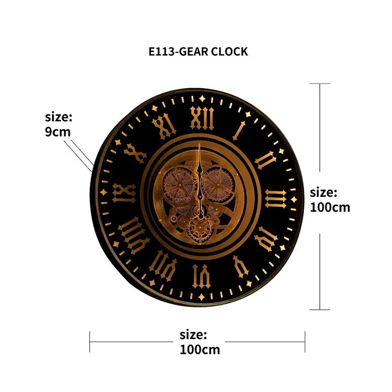 Colorado Moving Gear Wall Clock Black & Gold With Light